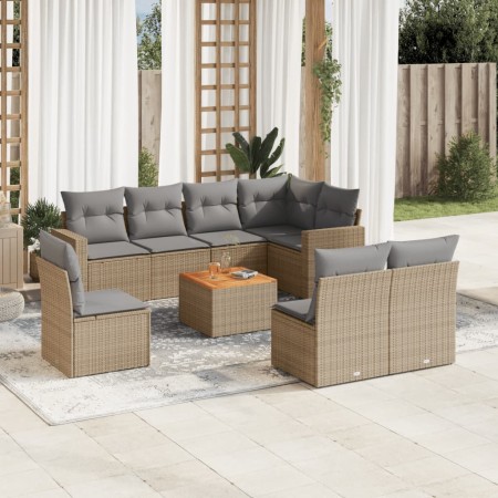 Set de sofás de jardín 9 pzas con cojines ratán sintético beige en Conjuntos de jardín | Comprar online en Foru.es