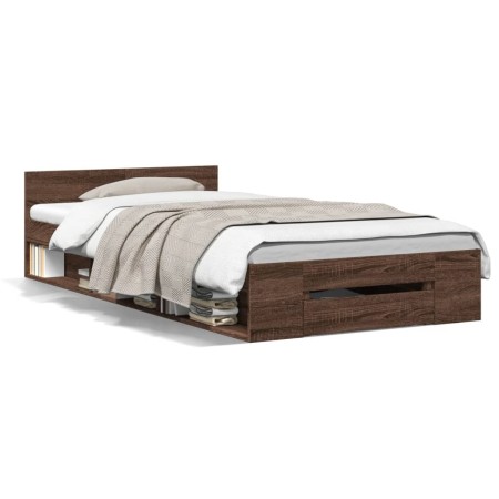 Cama con cajón madera de ingeniería marrón roble 100x200 cm de vidaXL, Camas y somieres - Ref: Foro24-3280796, Precio: 138,09...