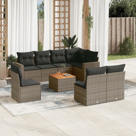 Set de muebles de jardín 9 pzas y cojines ratán sintético gris en Conjuntos de jardín | Comprar online en Foru.es
