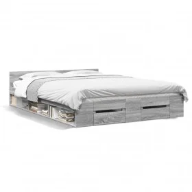 Cama con cajones madera ingeniería gris Sonoma 120x200 cm de vidaXL, Camas y somieres - Ref: Foro24-3280760, Precio: 168,84 €...