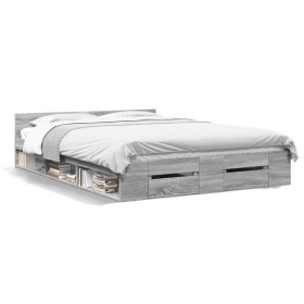 Cama con cajones madera ingeniería gris Sonoma 120x190 cm de vidaXL, Camas y somieres - Ref: Foro24-3280781, Precio: 155,64 €...