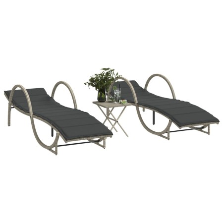 Tumbonas con mesita 2 unidades ratán sintético gris claro de vidaXL, Tumbonas - Ref: Foro24-368268, Precio: 271,89 €, Descuen...