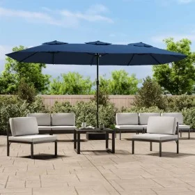 Sombrilla doble con luces LED azul celeste 449x245 cm de vidaXL, Sombrillas - Ref: Foro24-362960, Precio: 203,67 €, Descuento: %