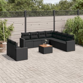Set de sofás de jardín 10 pzas cojines ratán sintético negro en Conjuntos de jardín | Comprar online en Foru.es