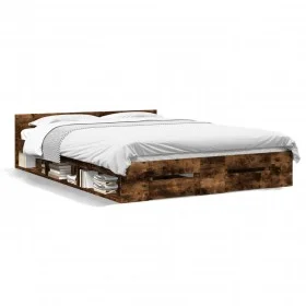 Smoked oak engineered wood bed with drawers 135x190 cm by vidaXL, Beds and slatted bases - Ref: Foro24-3280773, Price: 147,85...