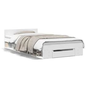 White engineered wood bed with drawer 100x200 cm by vidaXL, Beds and slatted bases - Ref: Foro24-3280790, Price: 137,21 €, Di...