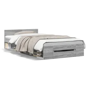 Cama con cajón madera de ingeniería gris Sonoma 75x190 cm de vidaXL, Camas y somieres - Ref: Foro24-3280809, Precio: 118,97 €...