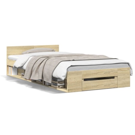 Cama con cajón madera ingeniería roble Sonoma 100x200 cm de vidaXL, Camas y somieres - Ref: Foro24-3280792, Precio: 132,76 €,...