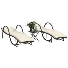 Tumbonas con mesita 2 unidades ratán sintético marrón de vidaXL, Tumbonas - Ref: Foro24-368264, Precio: 297,51 €, Descuento: %
