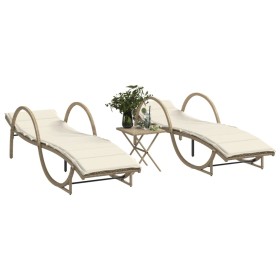 Tumbonas con mesita 2 unidades ratán sintético beige de vidaXL, Tumbonas - Ref: Foro24-368266, Precio: 275,55 €, Descuento: %
