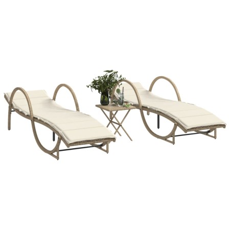 Tumbonas con mesita 2 unidades ratán sintético beige de vidaXL, Tumbonas - Ref: Foro24-368266, Precio: 275,55 €, Descuento: %