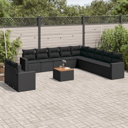 Set de sofás de jardín 12 piezas cojines ratán sintético negro en Conjuntos de jardín | Comprar online en Foru.es