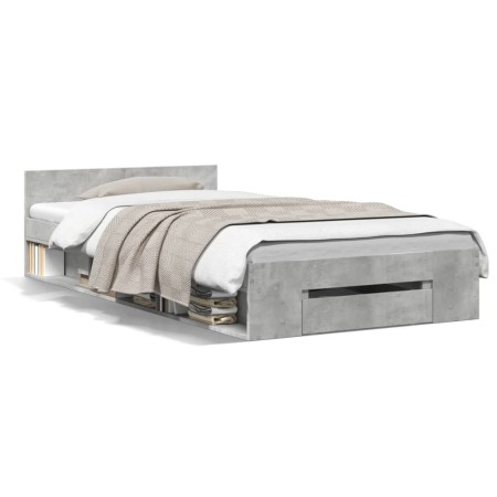 Cama con cajón madera ingeniería gris hormigón 100x200 cm de vidaXL, Camas y somieres - Ref: Foro24-3280793, Precio: 133,29 €...
