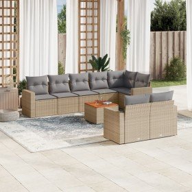 Set de sofás de jardín 9 pzas con cojines ratán sintético beige en Conjuntos de jardín | Comprar online en Foru.es