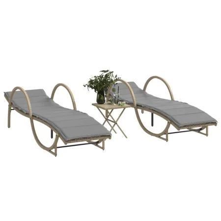 Tumbonas con mesita 2 unidades ratán sintético beige by vidaXL, Loungers - Ref: Foro24-368267, Price: 267,75 €, Discount: %