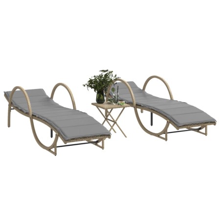 Tumbonas con mesita 2 unidades ratán sintético beige de vidaXL, Tumbonas - Ref: Foro24-368267, Precio: 271,89 €, Descuento: %