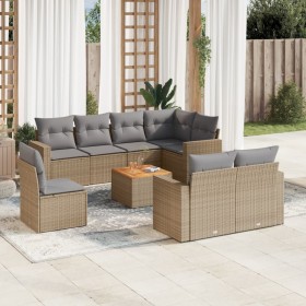 Set de sofás de jardín 9 pzas con cojines ratán sintético beige en Conjuntos de jardín | Comprar online en Foru.es