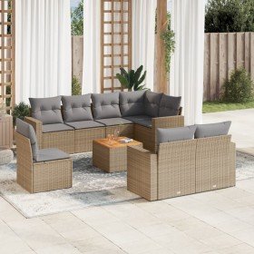 Set de sofás de jardín 9 pzas con cojines ratán sintético beige en Conjuntos de jardín | Comprar online en Foru.es