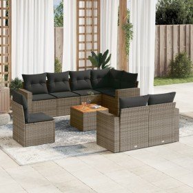 Set de muebles de jardín 9 pzas y cojines ratán sintético gris en Conjuntos de jardín | Comprar online en Foru.es