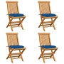 Sillas de jardín 4 uds madera maciza de teca con cojines azules de vidaXL, Sillas de jardín - Ref: Foro24-3062593, Precio: 25...