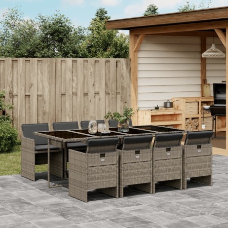 Set comedor jardín 9 pzas y cojines ratán sintético gris de vidaXL, Conjuntos de jardín - Ref: Foro24-3277687, Precio: 710,56...