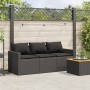 Sofá de jardín de 3 plazas con cojines ratán sintético negro de vidaXL, Sofás de exterior - Ref: Foro24-366341, Precio: 214,9...