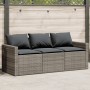 Sofá de jardín de 3 plazas con cojines ratán sintético gris de vidaXL, Sofás de exterior - Ref: Foro24-366343, Precio: 201,90...