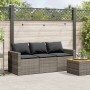 Sofá de jardín de 3 plazas con cojines ratán sintético gris de vidaXL, Sofás de exterior - Ref: Foro24-366343, Precio: 201,90...