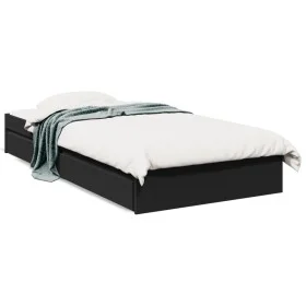 Black engineered wood bed with drawers 90x200 cm by vidaXL, Beds and slatted bases - Ref: Foro24-3280679, Price: 135,65 €, Di...