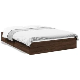 Oak brown engineered wood bed with drawers 140x190 cm by vidaXL, Beds and slatted bases - Ref: Foro24-3280691, Price: 183,45 ...
