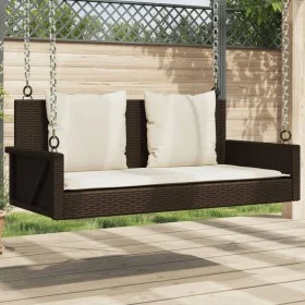Banco columpio con cojines ratán sintético marrón 119x56x48 cm de vidaXL, Bancos de jardín - Ref: Foro24-365630, Precio: 147,...
