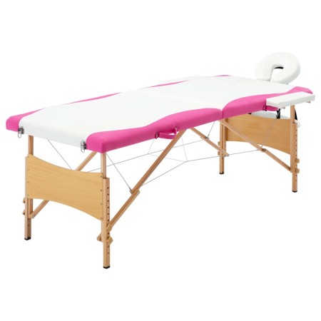 Camilla de masaje plegable 2 zonas madera blanco y rosa de vidaXL, Mesas de masaje - Ref: Foro24-110210, Precio: 149,06 €, De...