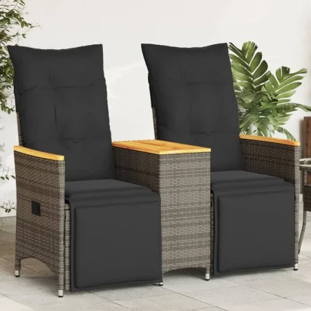 Sofá de jardín reclinable de 2 plazas con mesa ratán PE gris de vidaXL, Sofás de exterior - Ref: Foro24-365723, Precio: 287,1...