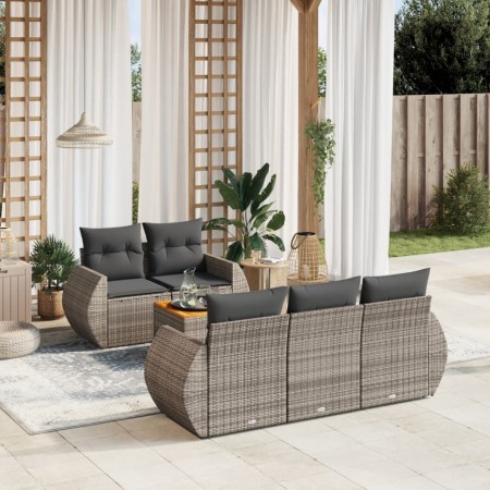 Set de muebles de jardín 6 pzas y cojines ratán sintético gris en Conjuntos de jardín | Comprar online en Foru.es