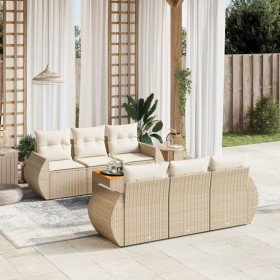 Set sofás de jardín 7 piezas y cojines ratán sintético beige en Conjuntos de jardín | Comprar online en Foru.es