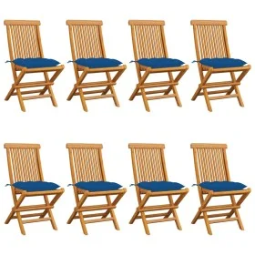 Sillas de jardín 8 unidades teca maciza con cojines azules de vidaXL, Sillas de jardín - Ref: Foro24-3072942, Precio: 489,49 ...