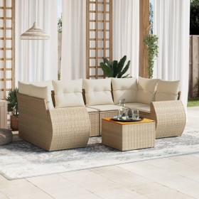 Set sofás de jardín 7 piezas y cojines ratán sintético beige en Conjuntos de jardín | Comprar online en Foru.es