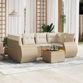Set sofás de jardín 7 piezas y cojines ratán sintético beige en Conjuntos de jardín | Comprar online en Foru.es
