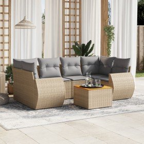 Set sofás de jardín 7 piezas y cojines ratán sintético beige en Conjuntos de jardín | Comprar online en Foru.es