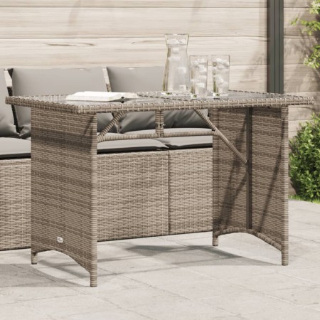 Mesa de jardín superficie de vidrio ratán PE gris 110x68x70 cm de vidaXL, Mesas de jardín - Ref: Foro24-366352, Precio: 99,70...