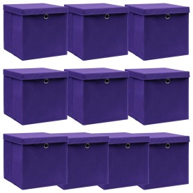 Cajas de almacenaje con tapas 10 uds tela morado 32x32x32 cm de vidaXL, Cestas para almacenaje - Ref: Foro24-288356, Precio: ...