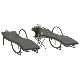 Tumbonas con mesita 2 unidades ratán sintético gris de vidaXL, Tumbonas - Ref: Foro24-368265, Precio: 297,51 €, Descuento: %