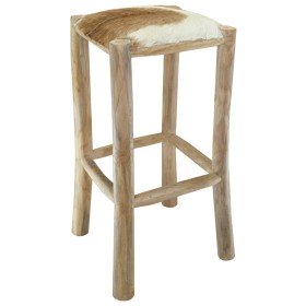 Taburete de cocina de piel de cabra y madera de teca maciza en Taburetes de cocina | Comprar online en Foru.es