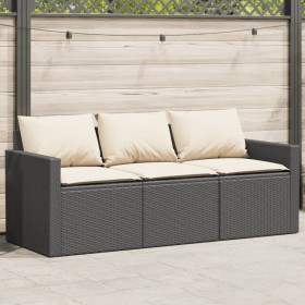 Sofá de jardín de 3 plazas con cojines ratán sintético negro de vidaXL, Sofás de exterior - Ref: Foro24-366340, Precio: 196,1...