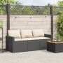 Sofá de jardín de 3 plazas con cojines ratán sintético negro de vidaXL, Sofás de exterior - Ref: Foro24-366340, Precio: 196,1...