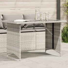 Mesa jardín superficie vidrio ratán PE gris claro 110x68x70 cm de vidaXL, Mesas de jardín - Ref: Foro24-366354, Precio: 98,36...