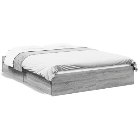 Sonoma gray engineered wood bed with drawers 140x190 cm by vidaXL, Beds and slatted bases - Ref: Foro24-3280690, Price: 166,4...