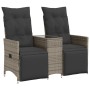 Sofá de jardín reclinable de 2 plazas con mesa ratán PE gris de vidaXL, Sofás de exterior - Ref: Foro24-365717, Precio: 278,3...