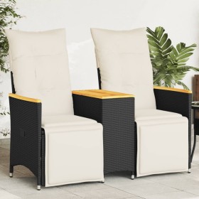 Sofá de jardín reclinable de 2 plazas con mesa ratán PE negro de vidaXL, Sofás de exterior - Ref: Foro24-365722, Precio: 267,...