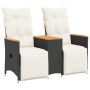 Sofá de jardín reclinable de 2 plazas con mesa ratán PE negro de vidaXL, Sofás de exterior - Ref: Foro24-365722, Precio: 267,...